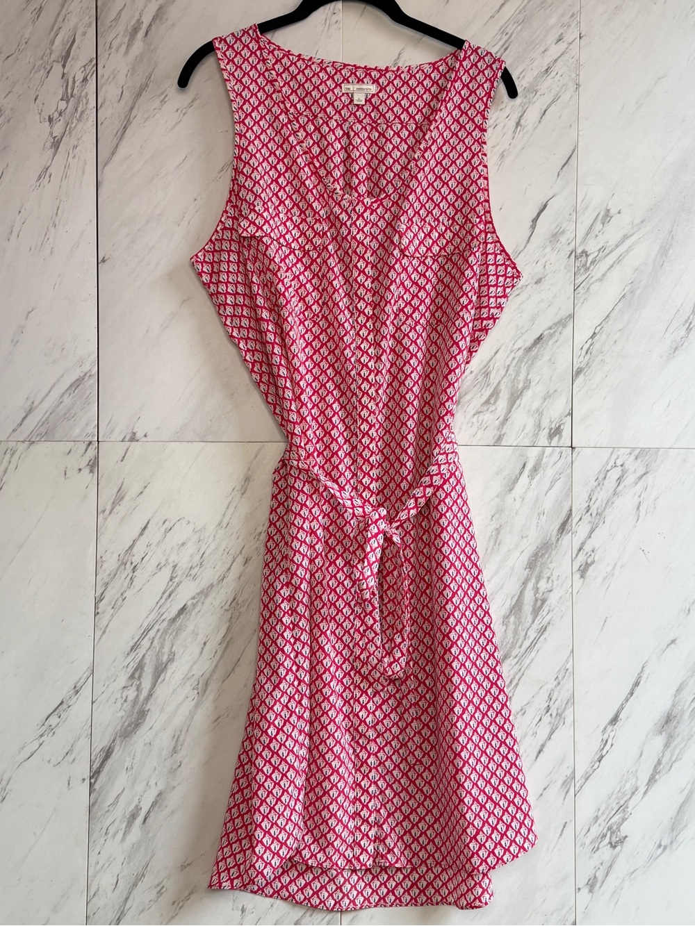 GAP Red White Geometric Lantern Print Sleeveless Belted Dress LT Large Tall